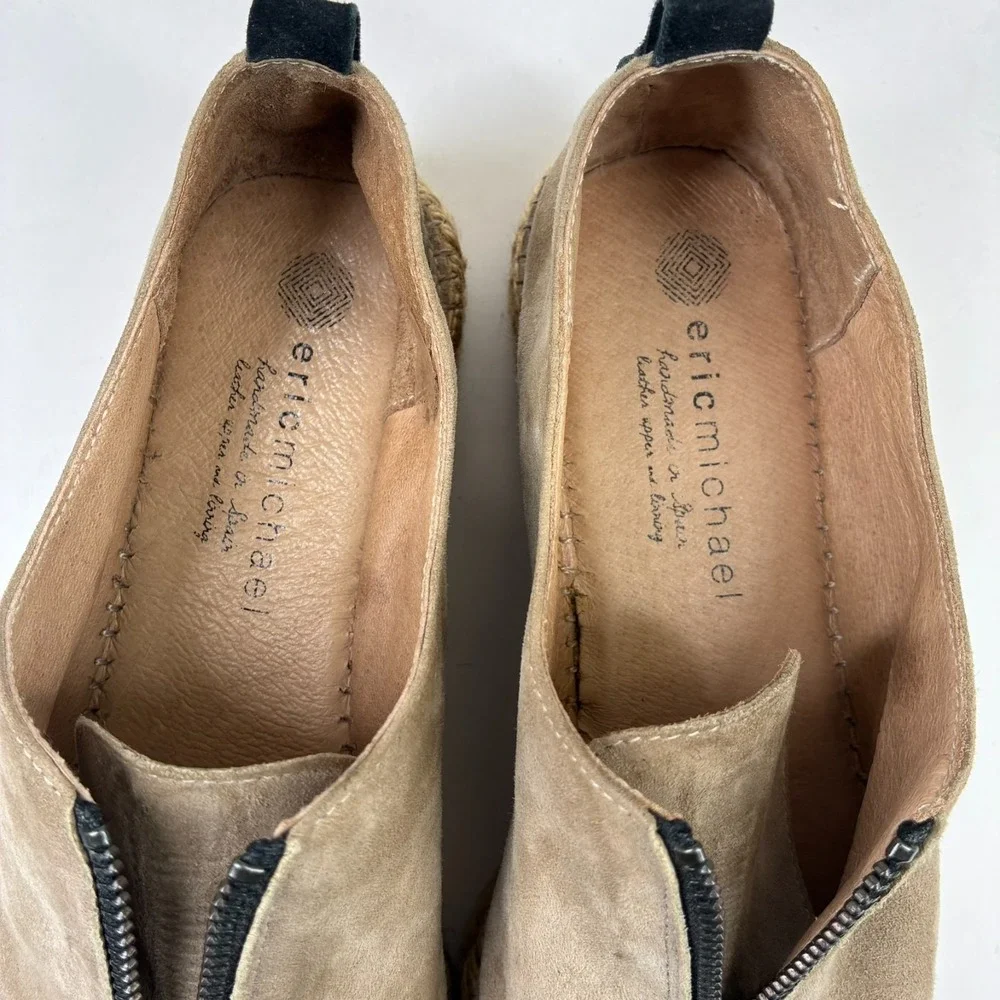 Eric Michael Serena Women's US 8.5–9/39 Taupe Suede Zip Espadrille Platform Shoe